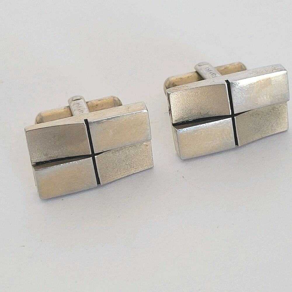 Botany Made USA Silver Tone Logo Cufflinks Vintage Retro Rectangle Bullet Geomet